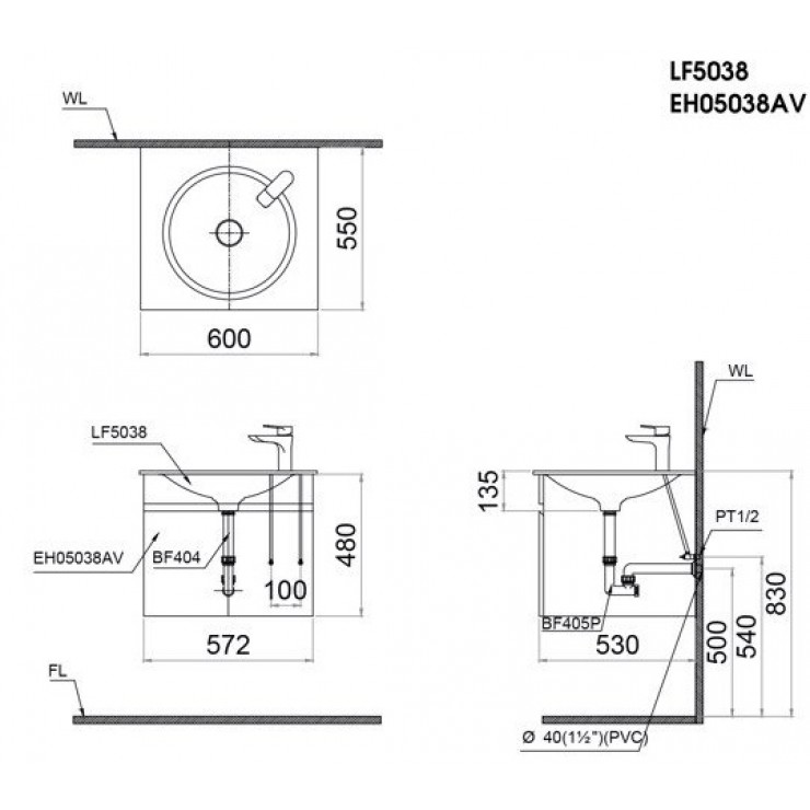 Bộ Tủ Lavabo Caesar Treo Tường LF5038/EH05038AV