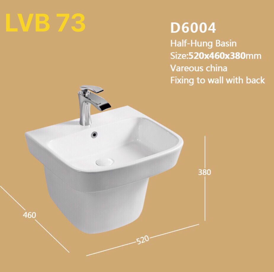 chậu treo tường liền chân vuông LP590