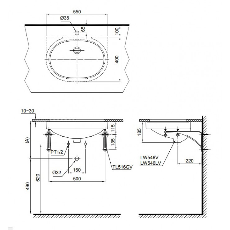 Chậu Lavabo TOTO LT546 Âm Bàn
