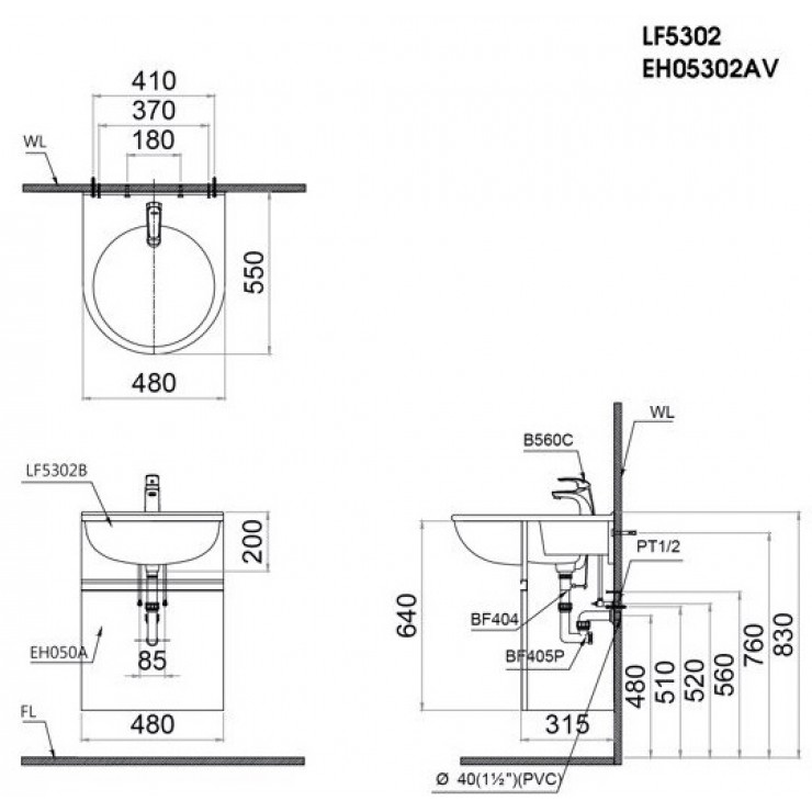 Bộ Tủ Lavabo Caesar Treo Tường LF5302/EH05302AV