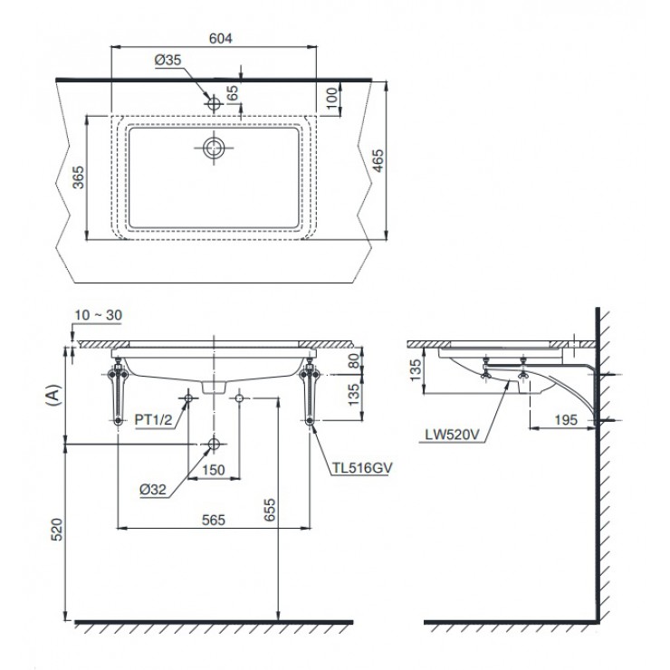 Chậu Lavabo TOTO LT505 Âm Bàn