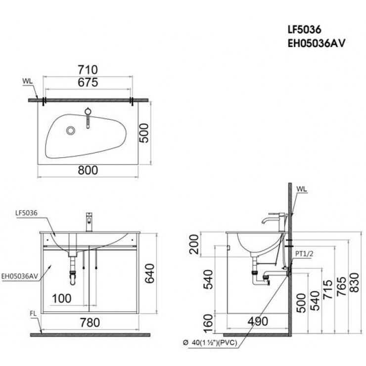 Bộ Tủ Lavabo Caesar Treo Tường LF5036/EH05036AV
