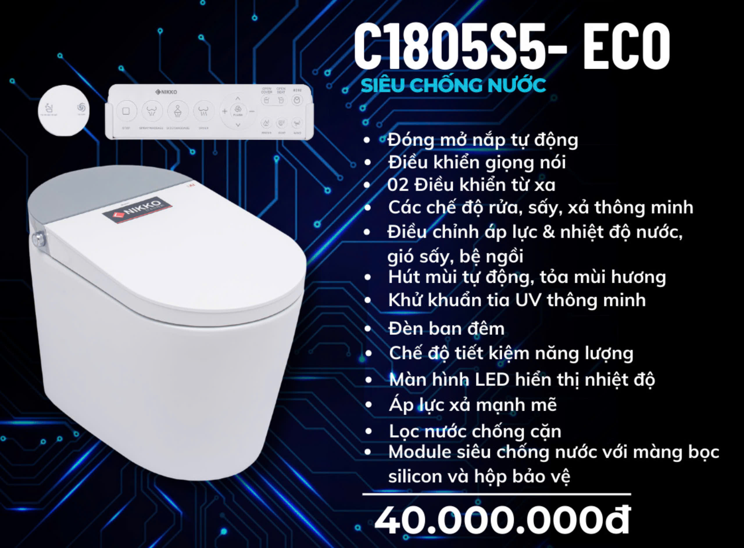 Bồn Cầu Thông Minh Nikko Mã C1805S5-Eco