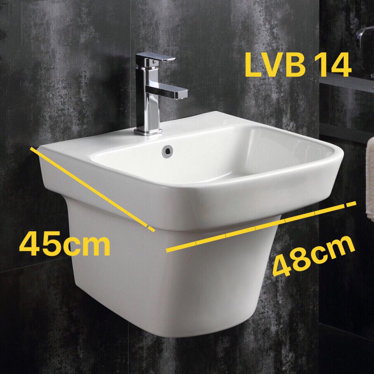 chậu treo tường liền chân vuông LP560