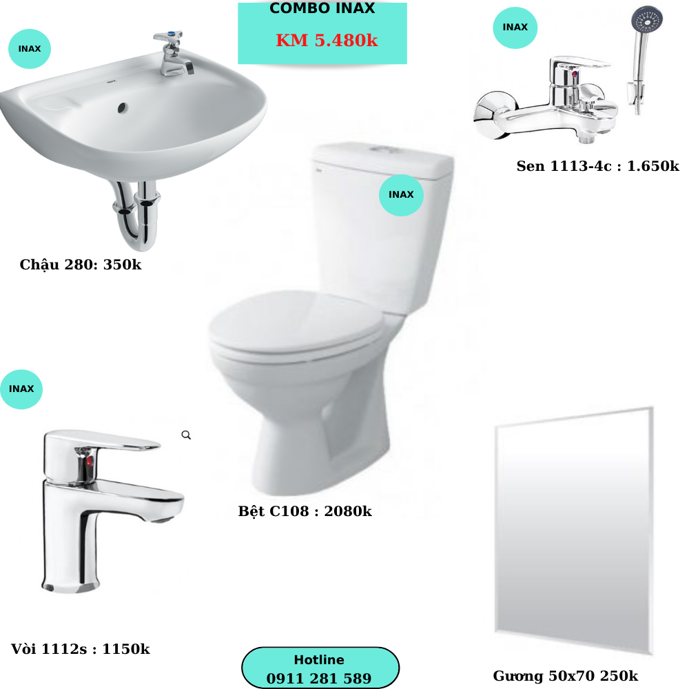 Combo TBVS Inax Chậu+ Bệt Hai Khối Giá 5480