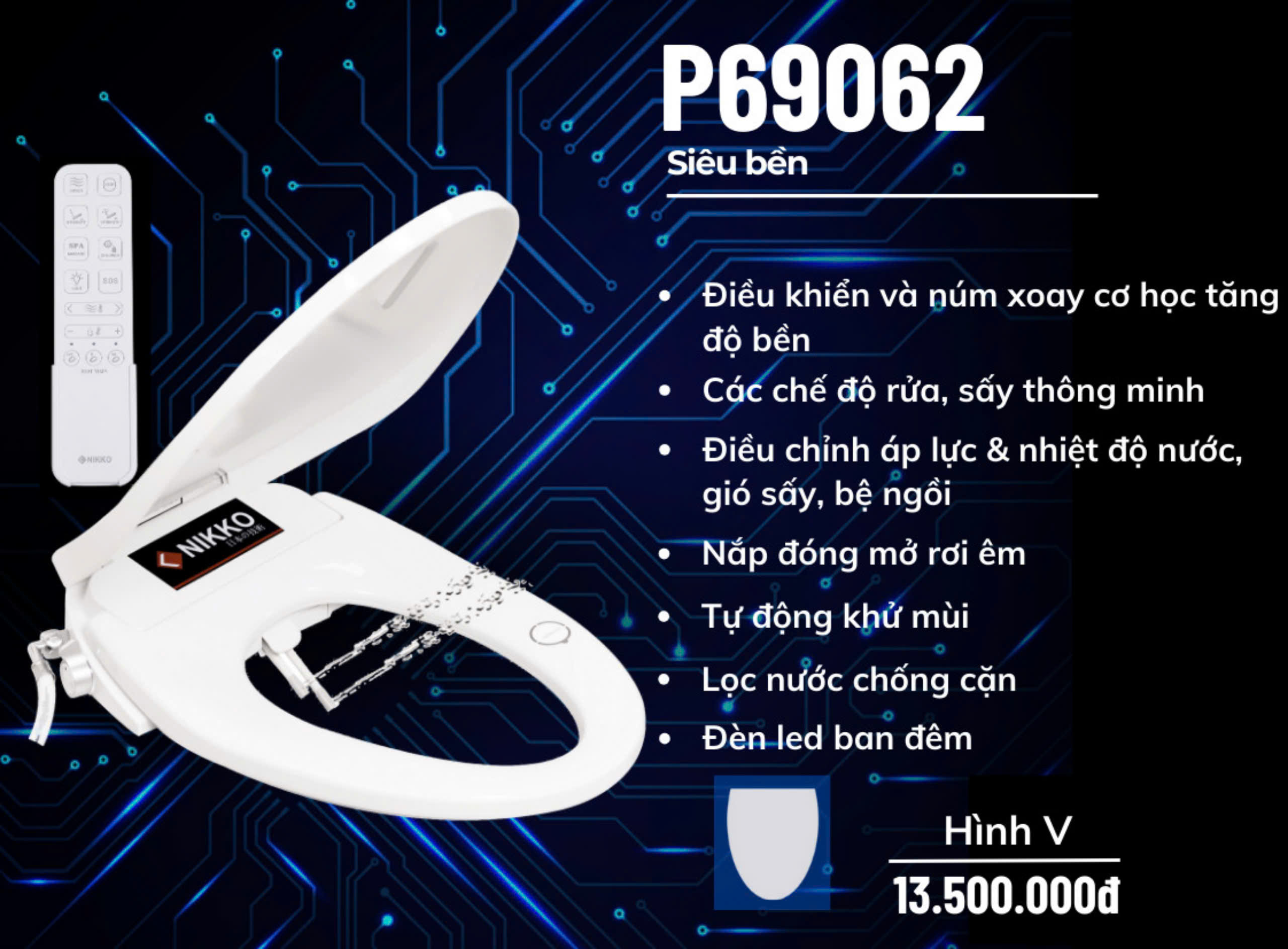 Nắp Rửa Điện Tử Nikko Mã P69062