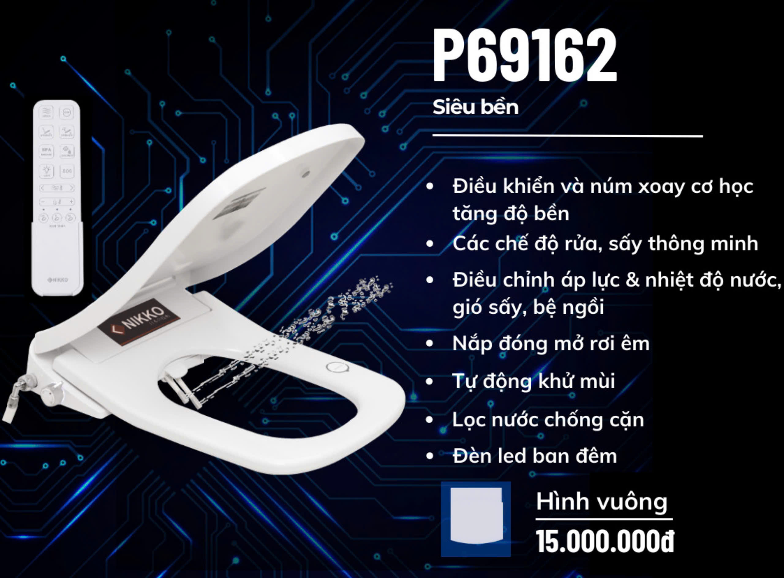 Nắp Rửa Điện Tử Nikko Mã P69162