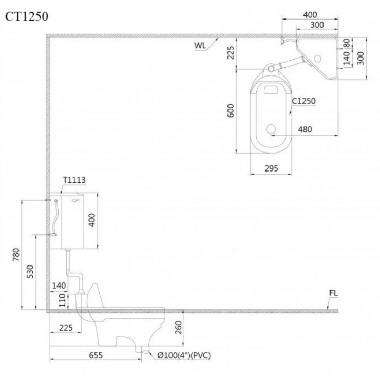 Bồn Cầu Xổm Caesar CT1250 Có Két Nước T1113