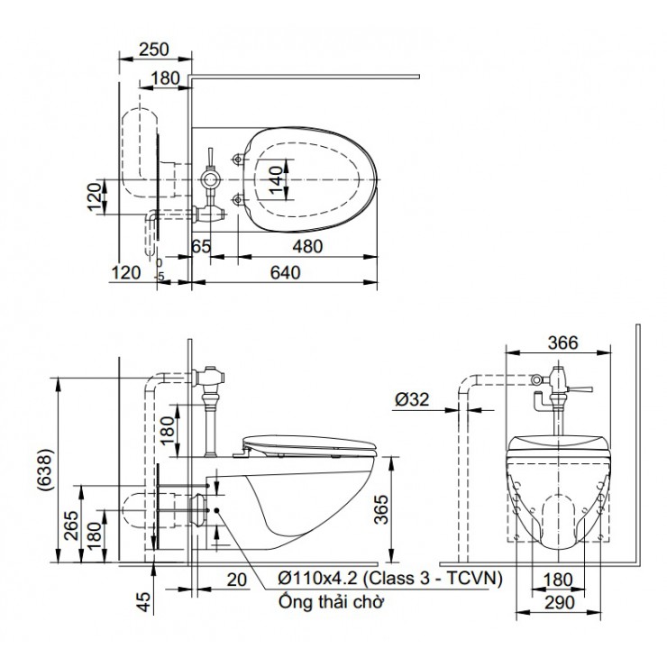Bàn Cầu Treo Tường Inax AC-22PVN