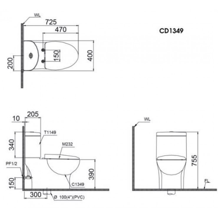 Bồn Cầu Điện Tử CAESAR CD1349/TAF400H 2 Khối