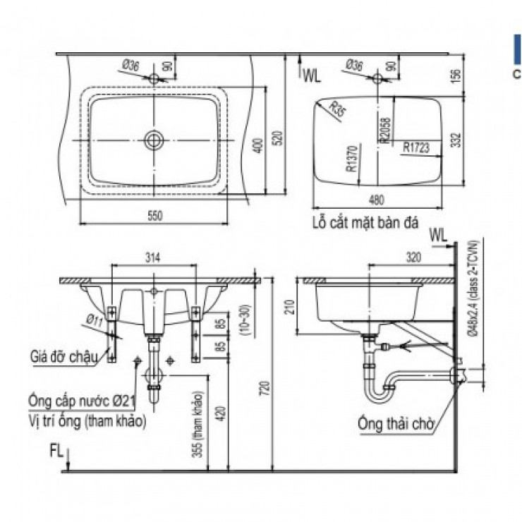 Chậu Rửa Mặt Âm Bàn Inax L-2298V