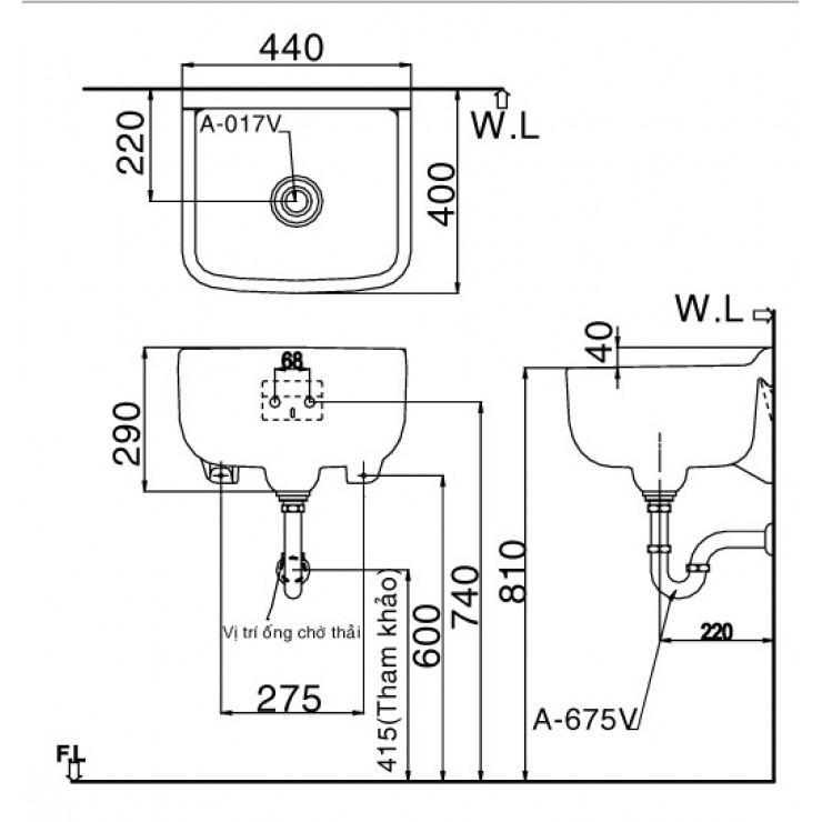 Chậu Rửa Mặt Treo Tường Inax S-17V