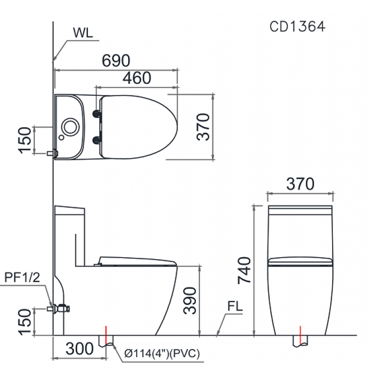 Bồn Cầu Caesar CD1364 1 Khối
