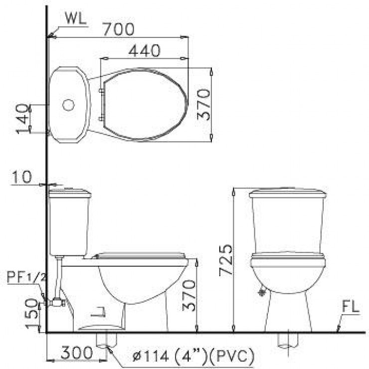 Bồn Cầu CAESAR CT1338 Thùng T1138 1 Nhấn Nắp Thường