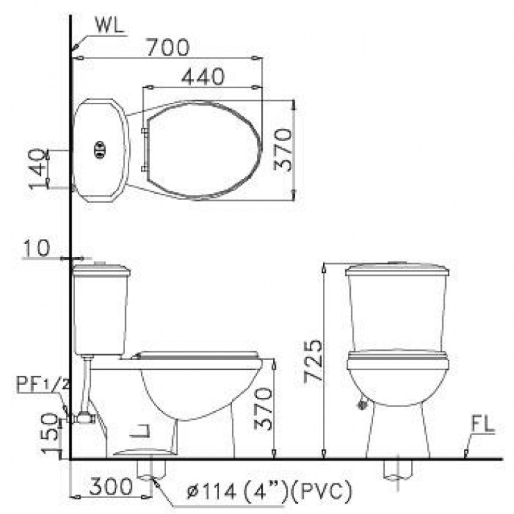 Bồn Cầu CAESAR CD1338 Thùng T1238 2 Nhấn Nắp Thường