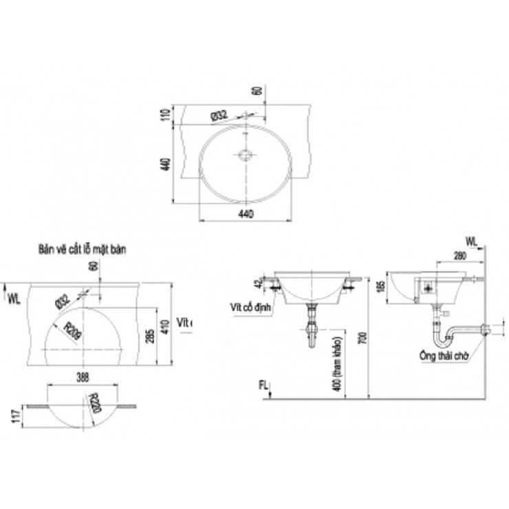 Chậu Rửa Bán Âm Bàn Inax L-333V