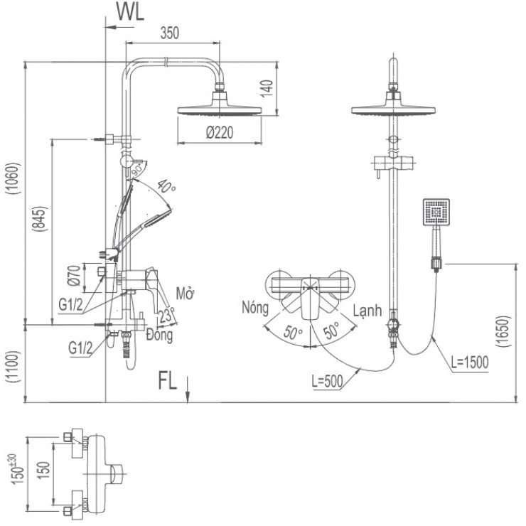 Sen Cây Tắm Đứng Inax BFV-50S-5C Nóng Lạnh