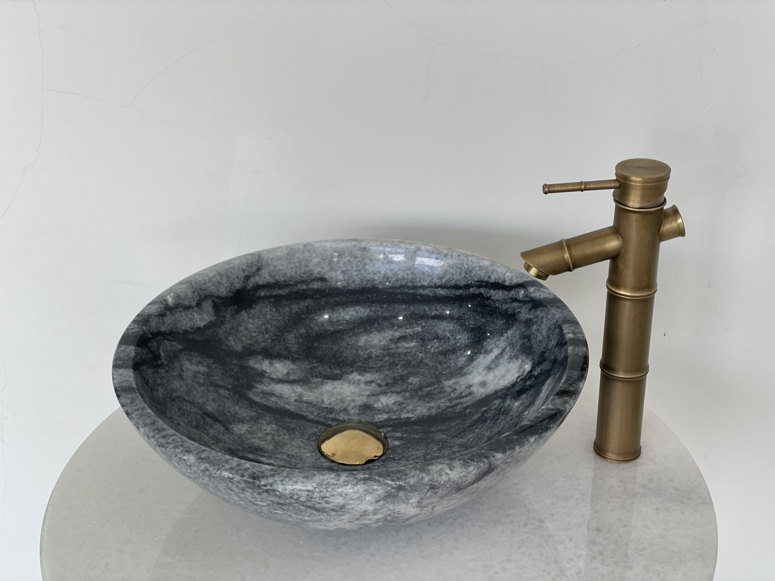 Chậu Đá BST70 42cm-8kg Eximstone Tròn Mỏng Bengal Black