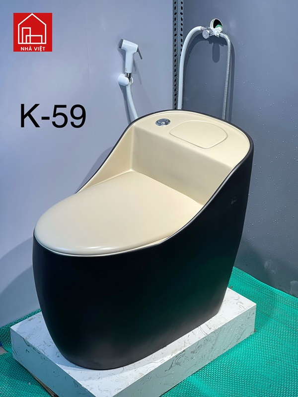 Bồn Cầu Trứng Liền Khối Trắng Đen Sữa  K56 K59