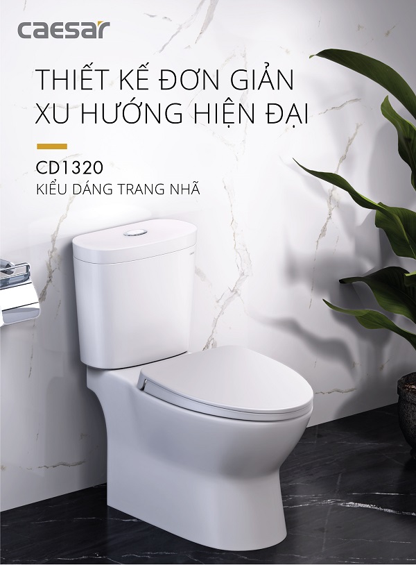 Bồn Cầu 2 Khối CAESAR CD1320 Thùng T1220 Nắp Êm