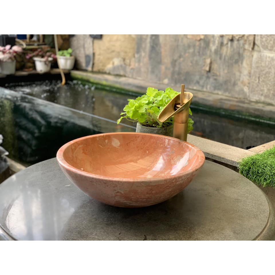 Chậu Đá 35cm-8kg Lavabo Eximstone Tròn Mỏng Nâu