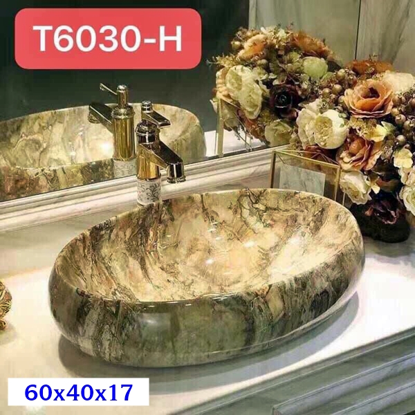 Chậu Rửa Lavabo Elip Đặt Bàn Đá  T6030H