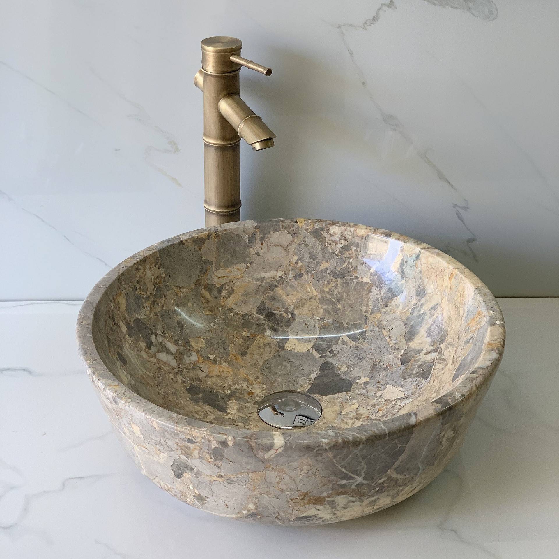 Lavabo Đá Tự Nhiên Tròn Dày DK41 Eximstone 42cm-18kg