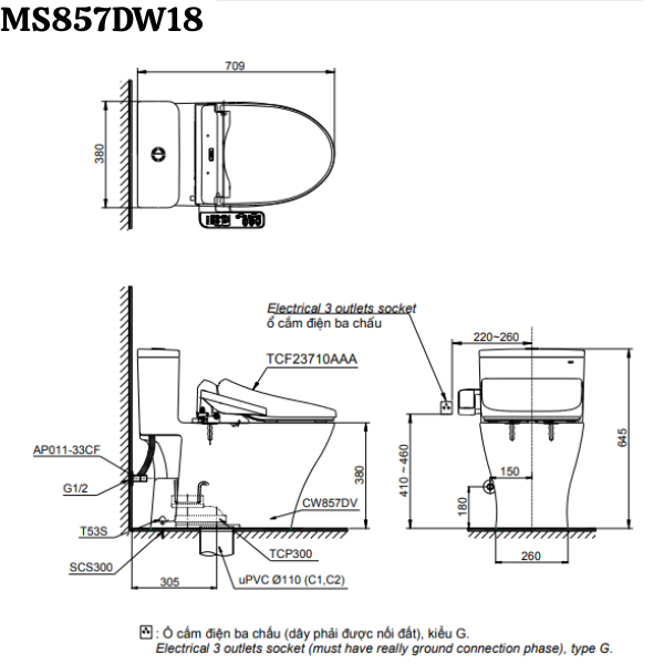 Bồn Cầu TOTO MS857DW18 WASHLET – Phiên Bản Mới 2025