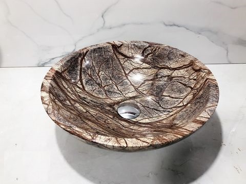 Chậu Đá BST72 42cm-8kg Eximstone Tròn Mỏng Rừng Vàng