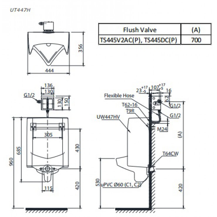 Bồn Tiểu Nam TOTO UT445H Treo Tường