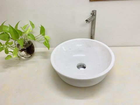 Lavabo Đá Tự Nhiên Tròn Dày BST34A Eximstone 42cm-18kg Trắng Hạt Trung YB