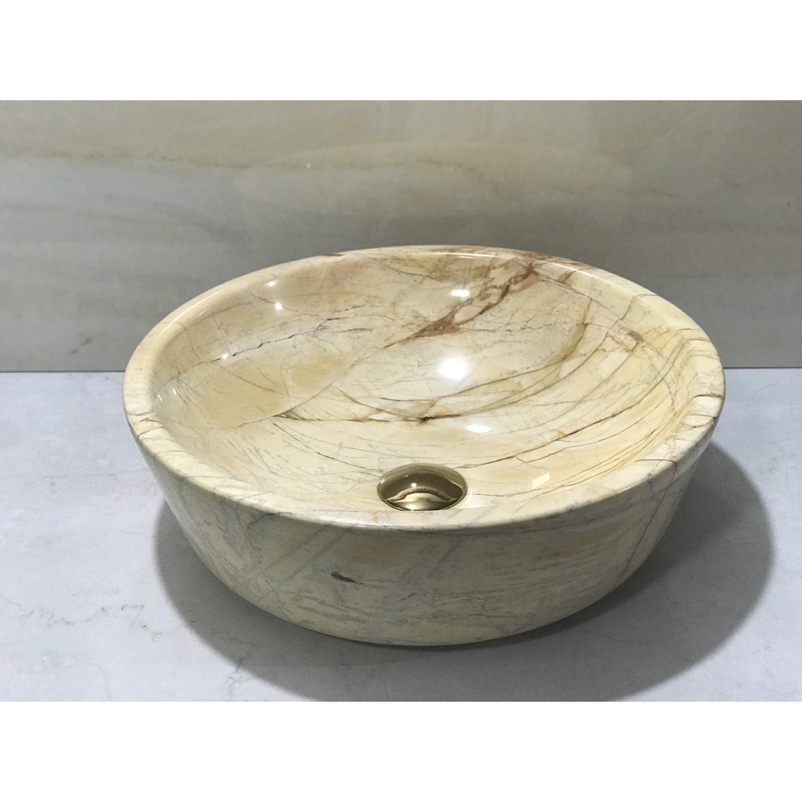 Lavabo Đá Tự Nhiên Tròn Dày VTD50 Eximstone 42cm-18kg Màu Vàng Nghệ An