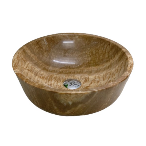 Lavabo Đá Tự Nhiên Tròn Đày BST36 Eximstone 42cm-18kg Vàng Vân Gỗ