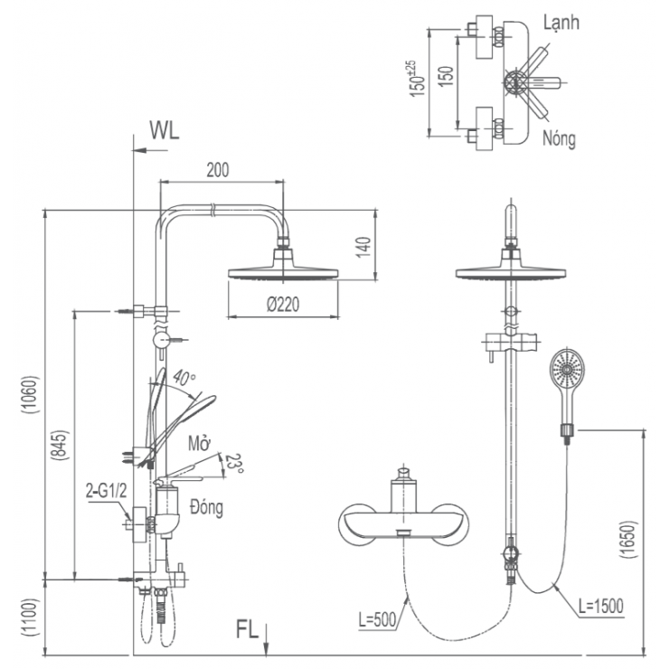 Sen Cây Tắm Đứng Inax BFV-41S-5C Nóng Lạnh