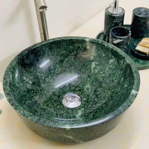 Lavabo Đá Tự Nhiên Tròn Đày BST41 Eximstone 42cm-18kg Xanh Ấn Độ