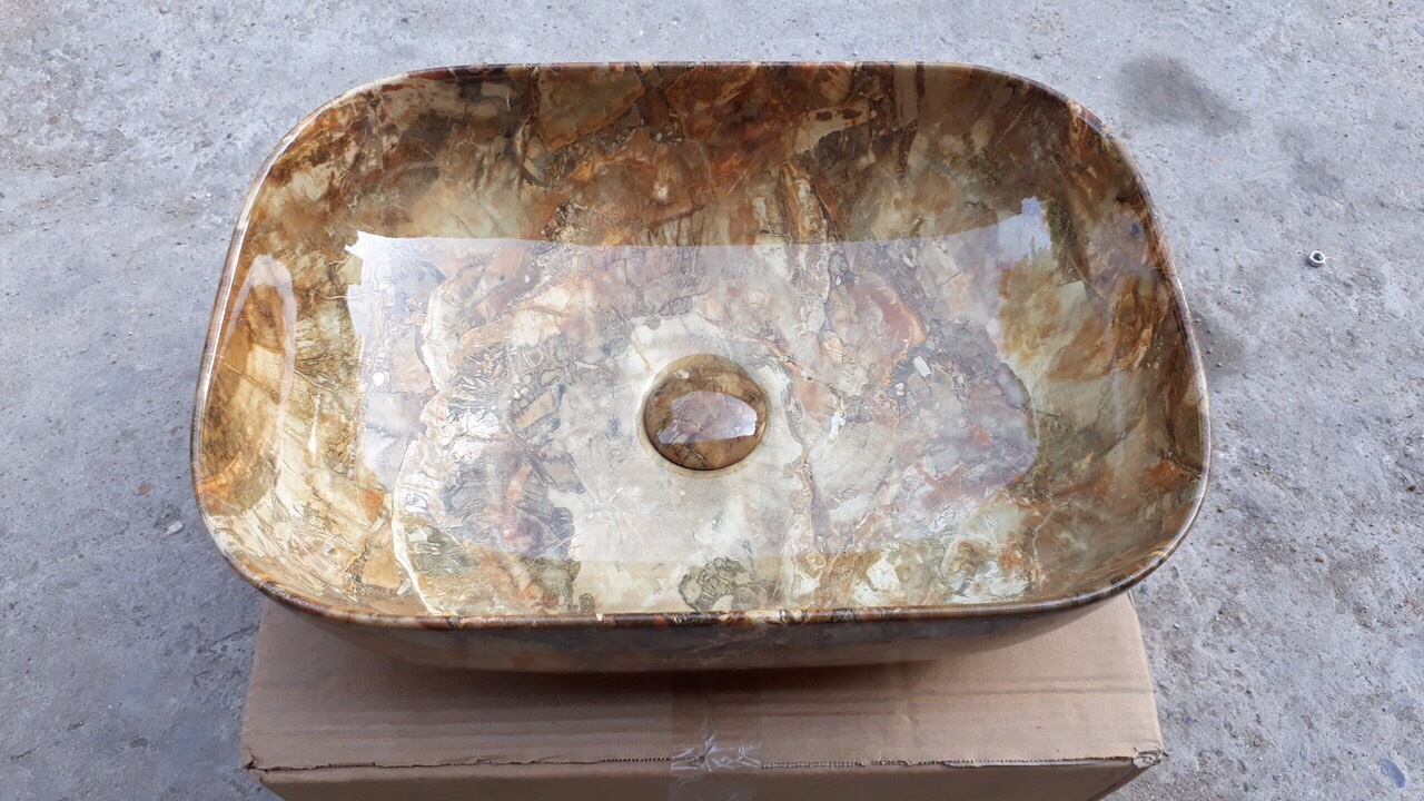 Chậu lavabo vân đá nâu Trung Quốc