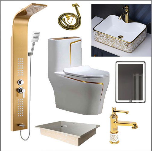 Combo bộ nhà tắm màu vàng sen thuyền 051