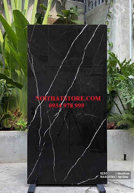 Gạch ốp lát Ấn Độ 80×160 đen vân trắng