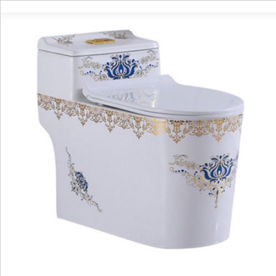 Bồn cầu khối cao cấp hoa văn vàng xanh