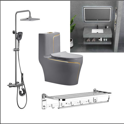 Combo bộ nhà tắm cao cấp màu ghi xám 053