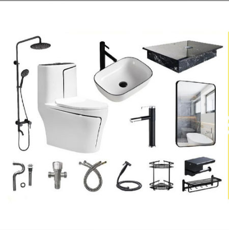 Combo bộ nhà tắm cao cấp trắng chỉ đen 050