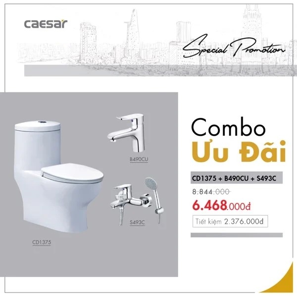 Combo thiết bị vệ sinh Caesar cầu 1 khối 17