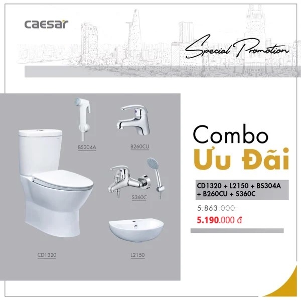 Combo thiết bị vệ sinh Caesar cầu 2 khối 08