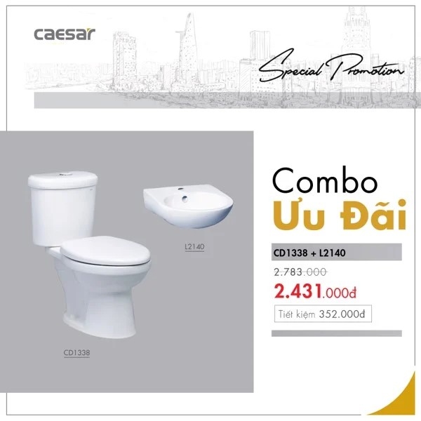 Combo thiết bị vệ sinh Caesar cầu 2 khối giá rẻ