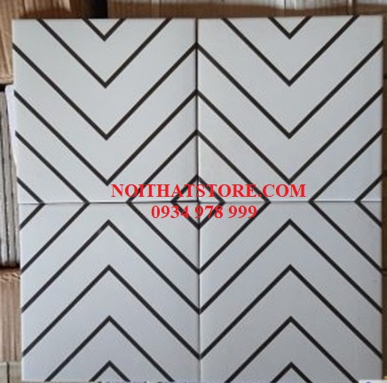 Gạch bông giả cổ 20×20 kẻ chỉ đen