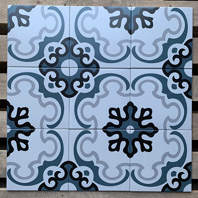Gạch bông giả cổ 20×20 viền xanh