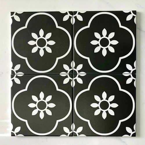 Gạch bông men 20×20 đen bông trắng
