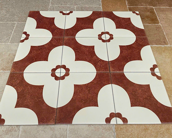 Gạch bông men 20×20 đỏ đô trắng