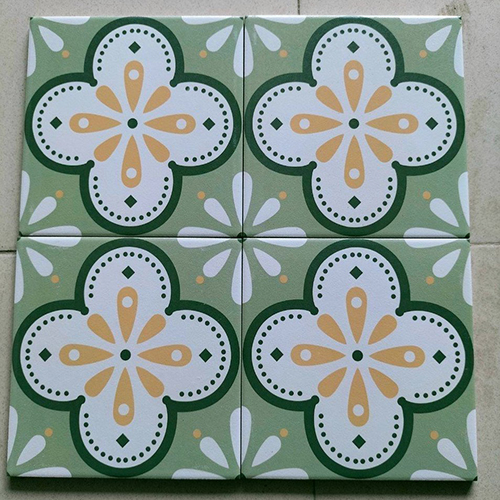Gạch bông men 20×20 trắng xanh lá