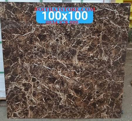 Gạch lát nền Trung Quốc 100×100 nâu vân đá